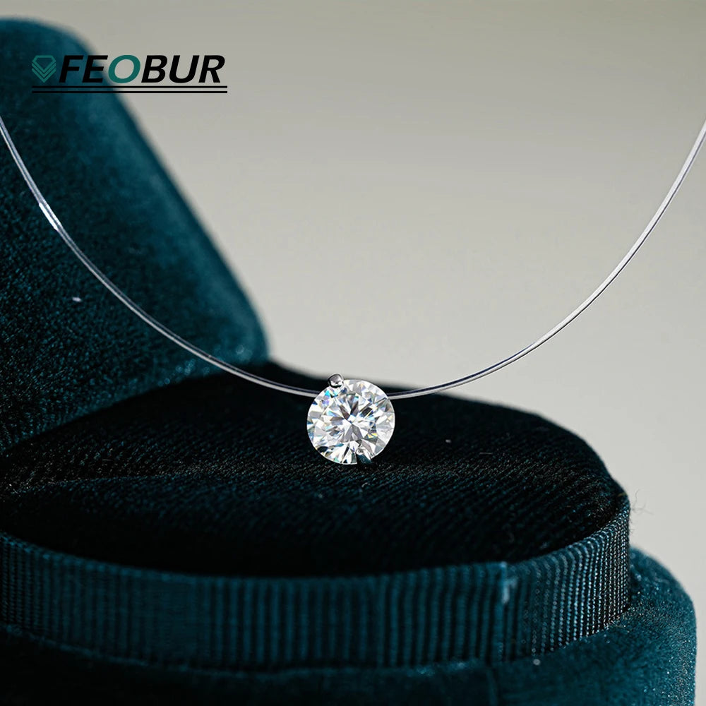 Certified D VVS1 0.5-5CT Moissanite Pendant Necklace for Women Diamond Transparent Fishing Line Chain Party Jewelry S925 Silver