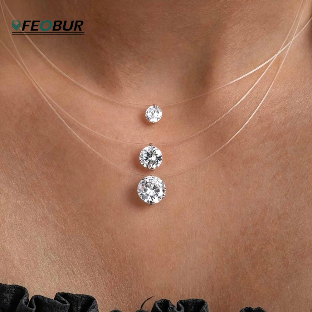 Certified D VVS1 0.5-5CT Moissanite Pendant Necklace for Women Diamond Transparent Fishing Line Chain Party Jewelry S925 Silver